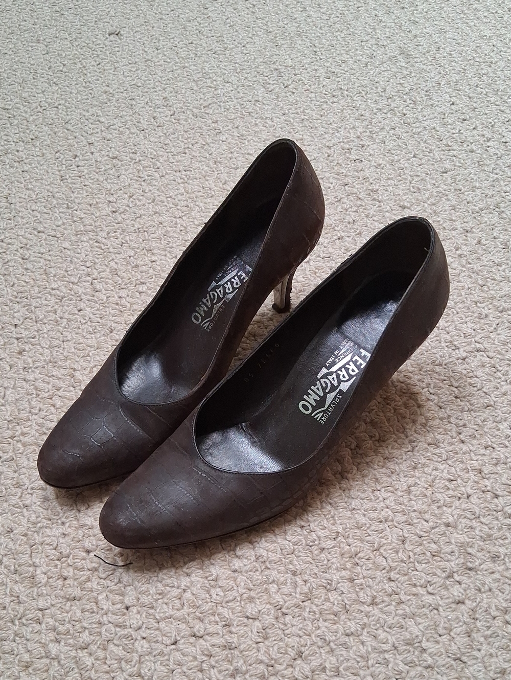 Salvatore Ferragamo Dark Brown Leather Pointed-Toe Pumps